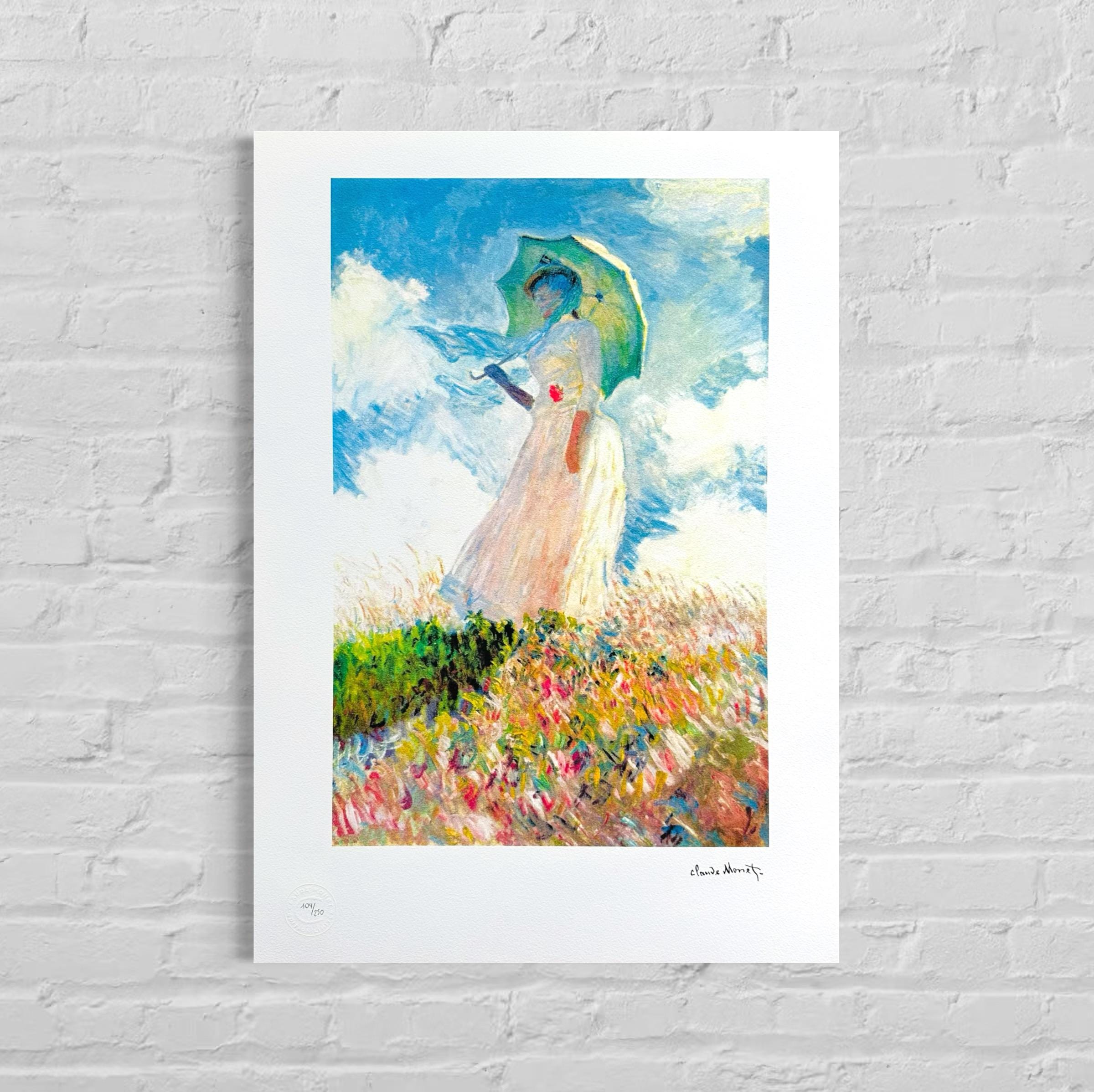 Genummerde editie Claude Monet," vrouw met paraplu- Certificaat - kunstdecoratie - unieke kunst lithograph after